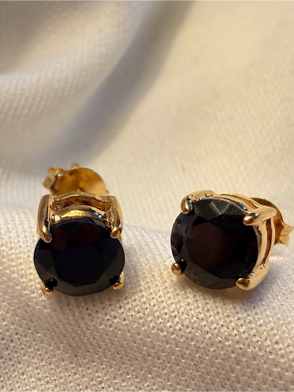 AA Black Sapphire Stud Earrings 18K Gold Over 925 Sterling Silver 0.25 CTW